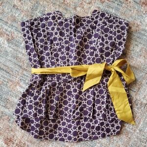 Purple Polka Dot Peplum Top with Yellow Sash Maeve Anthropologie